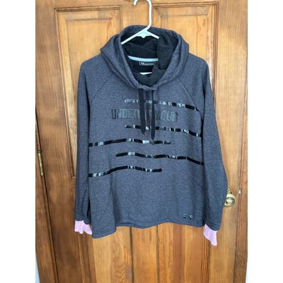 Women's Under Armour Thread Borne Hoodie with pink cuffs and cowl neck hoodie - Picture 1 of 3